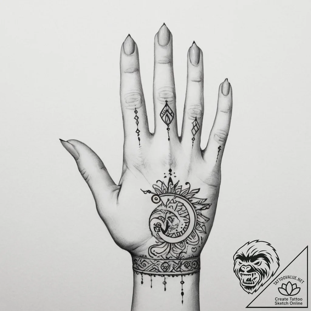 Tattoo design a hand with a small, abstract p... - tattoo sketch (№1754662308_0, 08.08.2025 14:11) — tattoovalue.net