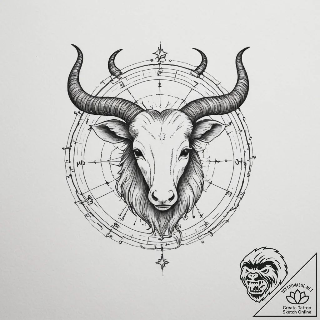 Tattoo design a zodiac symbol with a tiny, co... - tattoo sketch (№1754663505_0, 08.08.2025 14:31) — tattoovalue.net