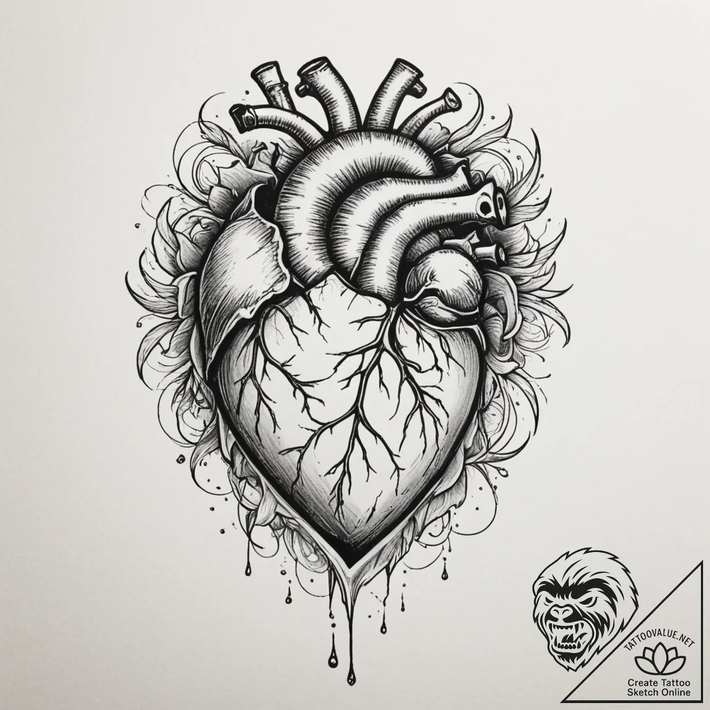 Tattoo sketch a human heart with abstract pro... - tattoo sketch (№1754663903_0, 08.08.2025 14:38) — tattoovalue.net