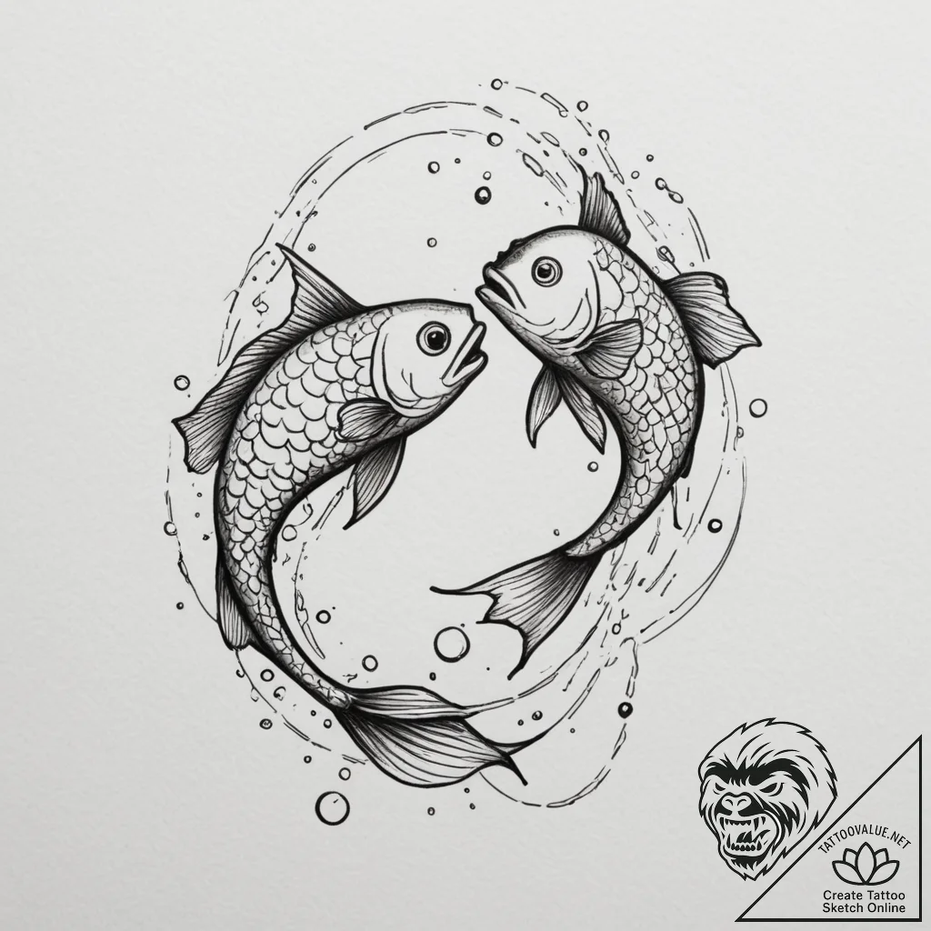 Tattoo design pisces fish, one appearing as a... - tattoo sketch (№1754664711_0, 08.08.2025 14:51) — tattoovalue.net
