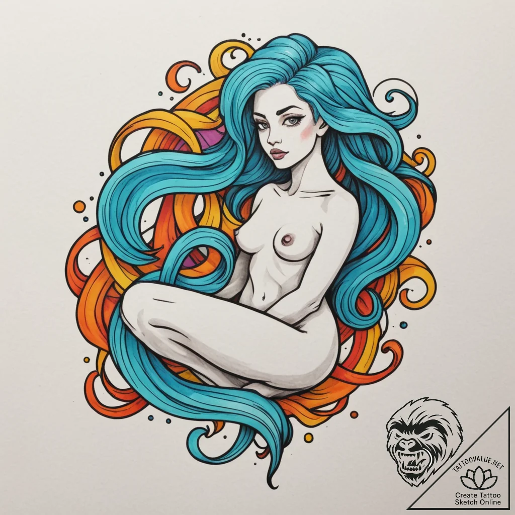 Tattoo sketch aquarius's wavy glyph, flowing... - tattoo sketch (№1754664910_0, 08.08.2025 14:55) — tattoovalue.net