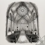 The inside of an old, abandoned church, with… – tattoo sketch (№1754667528_0, 08.08.2025 15:38) — tattoovalue.net