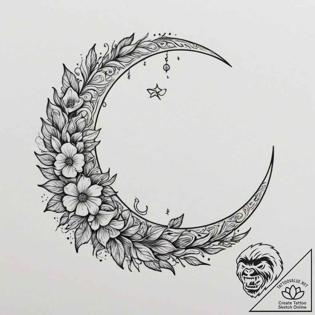 Tattoo design a crescent moon with a smaller... - tattoo sketch (№1754667930_0, 08.08.2025 15:45) — tattoovalue.net