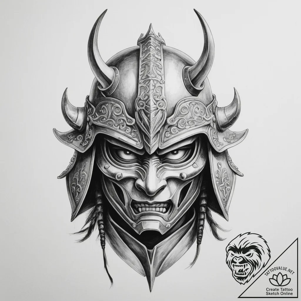 Tattoo sketch a japanese samurai warrior's he... - tattoo sketch (№1754669540_0, 08.08.2025 16:12) — tattoovalue.net