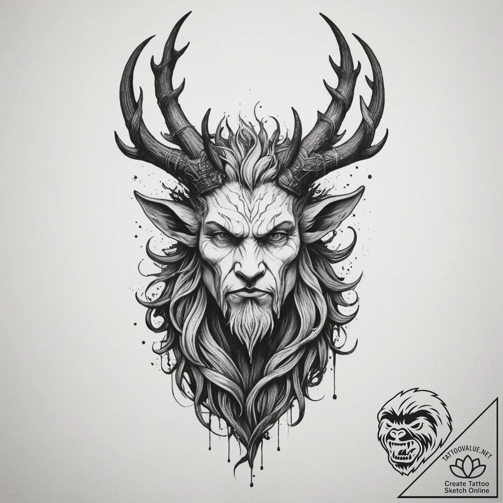 A dark, mysterious tattoo sketch of veles, th... - tattoo sketch (№1754669942_0, 08.08.2025 16:19) — tattoovalue.net
