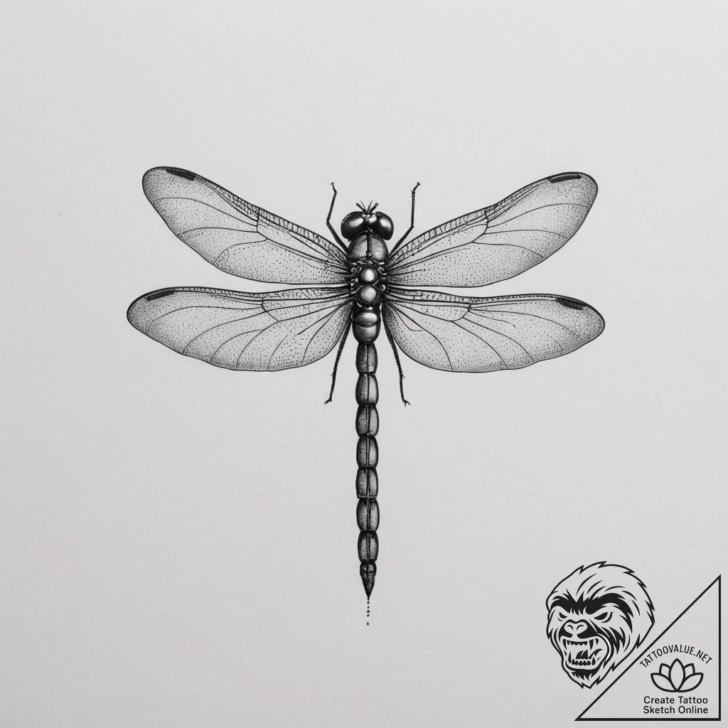 Tattoo design a delicate dragonfly, with intr... - tattoo sketch (№1754670346_0, 08.08.2025 16:25) — tattoovalue.net