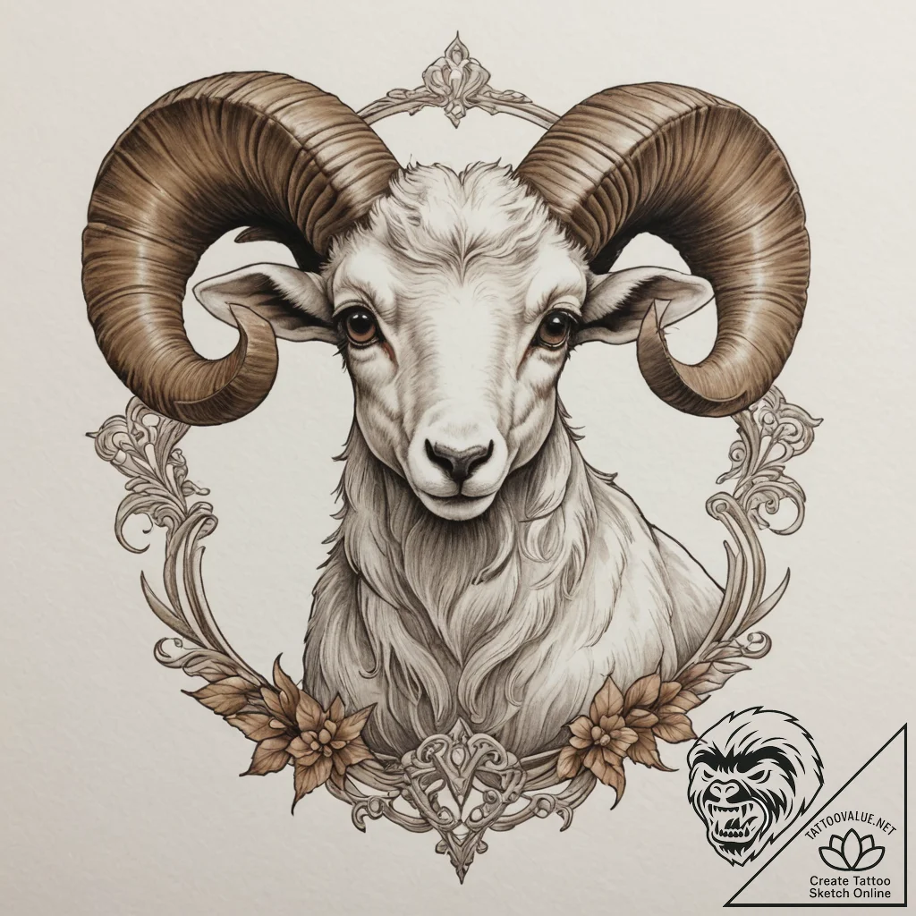 Tattoo sketch a chibi-style aries ram looking... - tattoo sketch (№1754671343_0, 08.08.2025 16:42) — tattoovalue.net