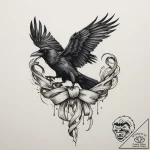 A raven unravelling into a ribbon of ink, tat… – tattoo sketch (№1754672735_0, 08.08.2025 17:05) — tattoovalue.net