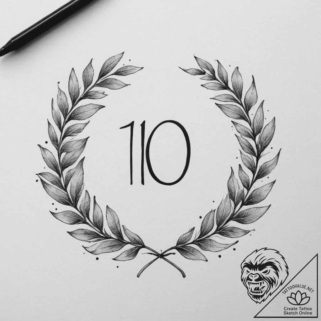 Tattoo sketch a number "100%" with a laurel w... - tattoo sketch (№1754673926_0, 08.08.2025 17:25) — tattoovalue.net