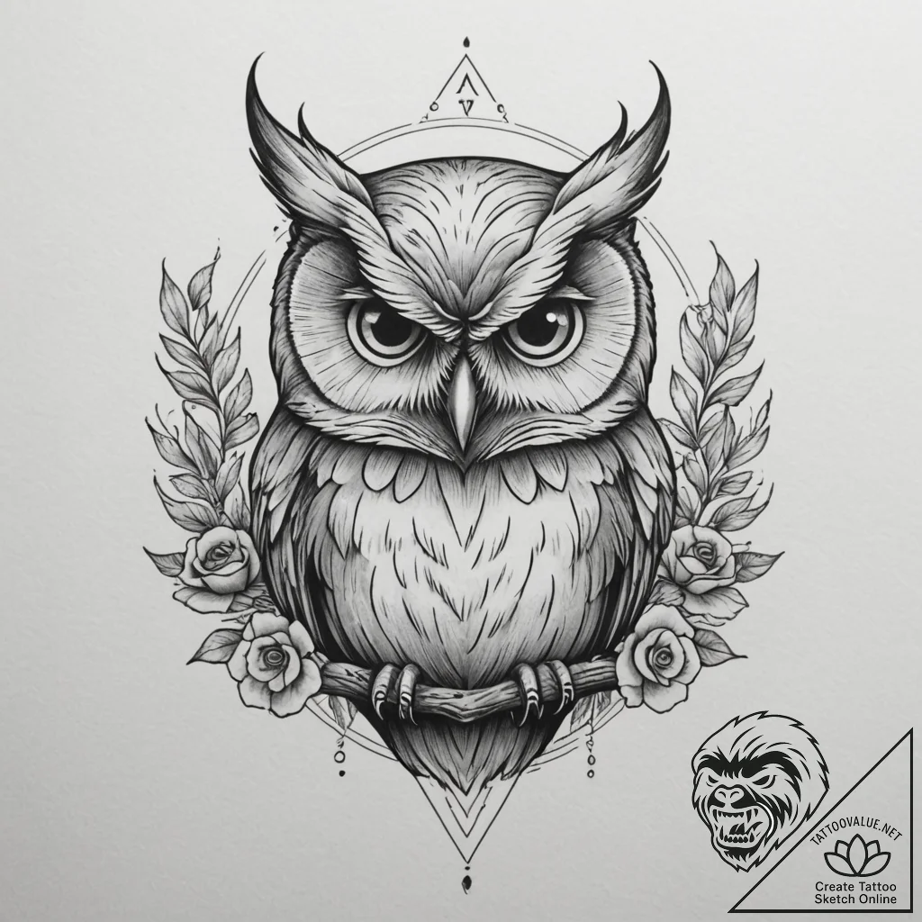 Owl with skull, concept art for tattoo, black... - tattoo sketch (№1754674321_0, 08.08.2025 17:32) — tattoovalue.net