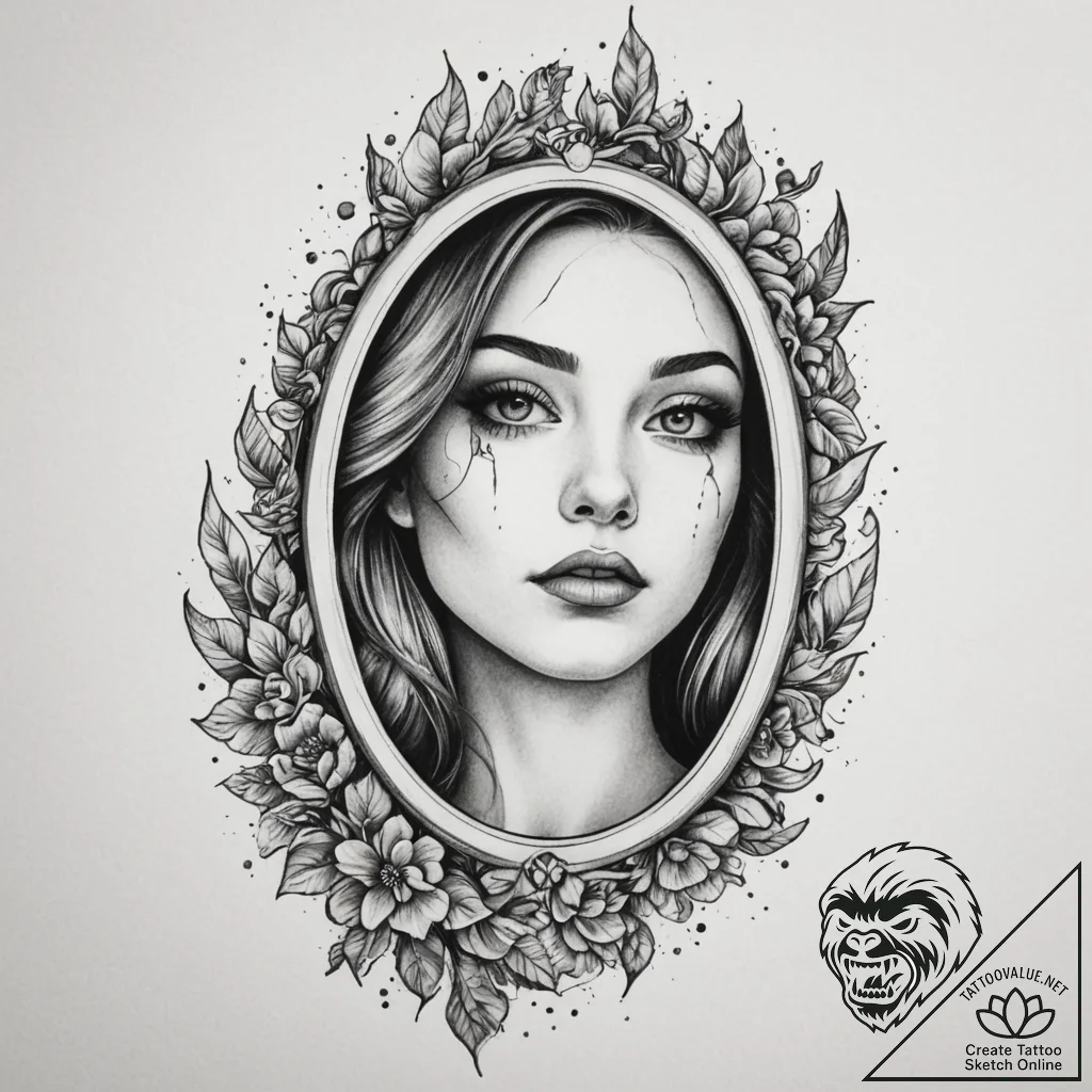 Tattoo design a broken mirror reflecting a co... - tattoo sketch (№1754674716_0, 08.08.2025 17:38) — tattoovalue.net
