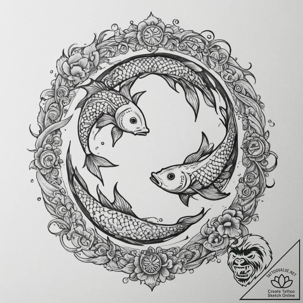 Tattoo design pisces fish, with neptune's gly... - tattoo sketch (№1754675112_0, 08.08.2025 17:45) — tattoovalue.net