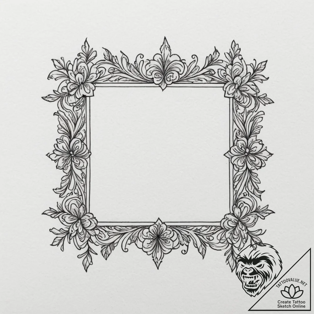 An ornate, empty picture frame, tattoo line a... - tattoo sketch (№1754675311_0, 08.08.2025 17:48) — tattoovalue.net