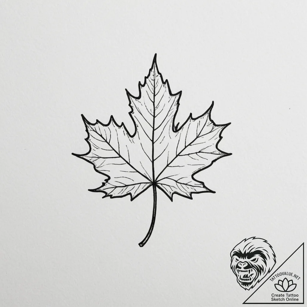 Maple leaf, tattoo drawing outline, on a clea... - tattoo sketch (№1754676111_0, 08.08.2025 18:01) — tattoovalue.net