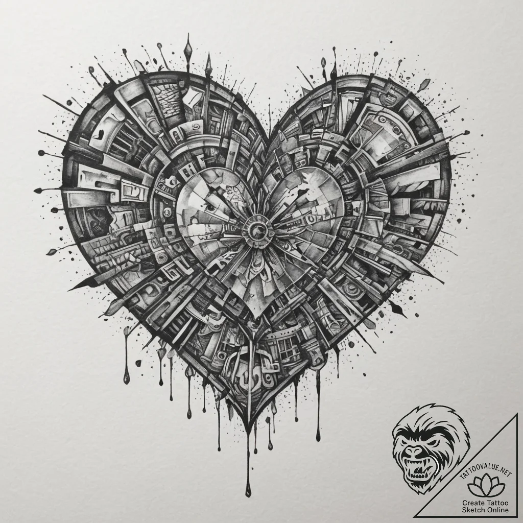 Tattoo design a pixelated heart container tha... - tattoo sketch (№1754676308_0, 08.08.2025 18:05) — tattoovalue.net
