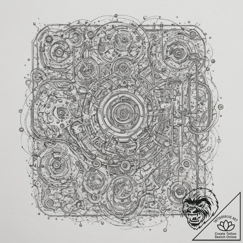 A close-up of a circuit board, showing the in... - tattoo sketch (№1754676912_0, 08.08.2025 18:15) — tattoovalue.net