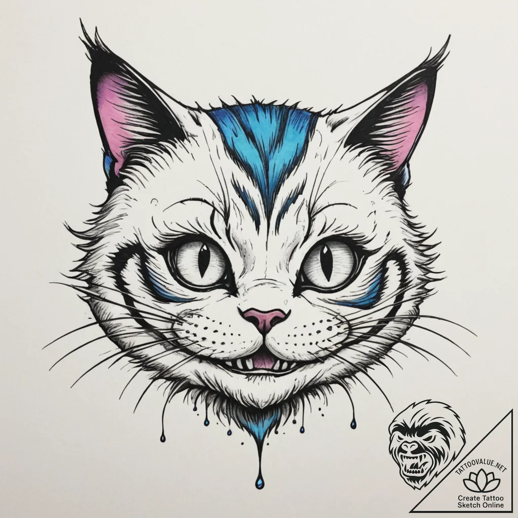 Cheshire cat, tattoo sketch design, on a clea... - tattoo sketch (№1754677315_0, 08.08.2025 18:21) — tattoovalue.net