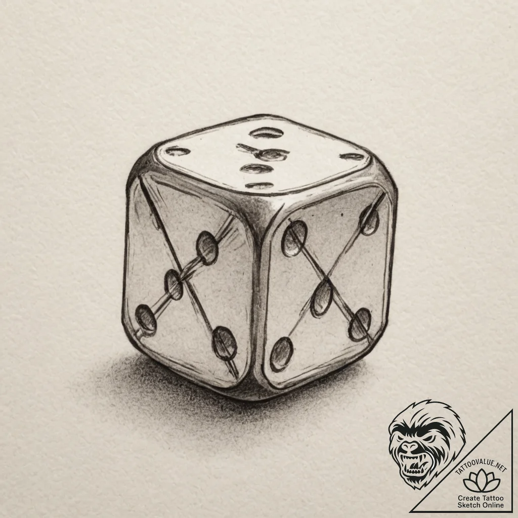 Tattoo sketch a single d6 dice with a critica... - tattoo sketch (№1754677512_0, 08.08.2025 18:25) — tattoovalue.net
