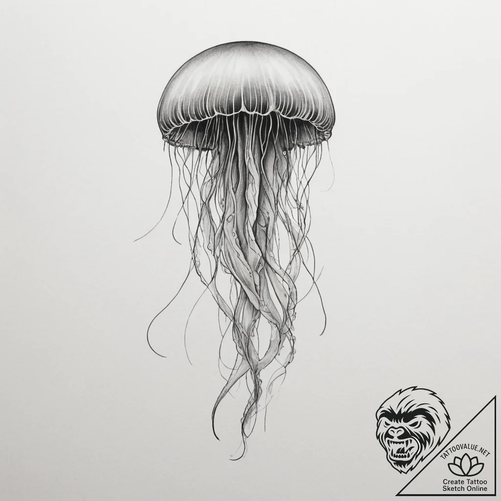 Tattoo sketch a delicate, ethereal jellyfish... - tattoo sketch (№1754677712_0, 08.08.2025 18:28) — tattoovalue.net