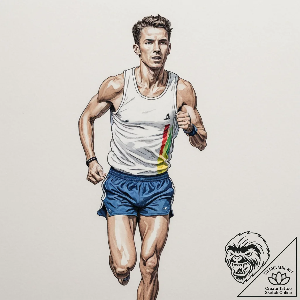 A portrait of a marathon runner crossing the... - tattoo sketch (№1754678311_0, 08.08.2025 18:38) — tattoovalue.net