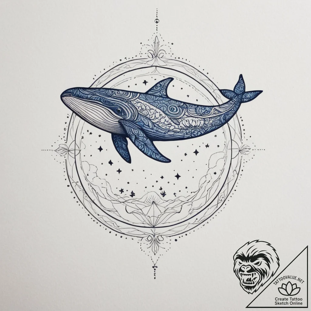 A whale silhouette filled with a starry sky,... - tattoo sketch (№1754678510_0, 08.08.2025 18:41) — tattoovalue.net