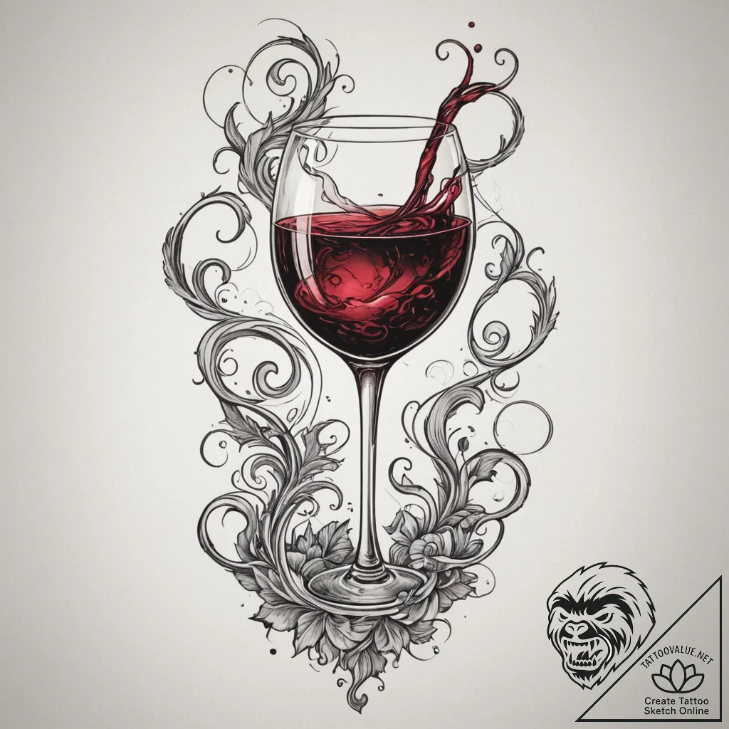 A glass of red wine being swirled, showing th... - tattoo sketch (№1754678911_0, 08.08.2025 18:48) — tattoovalue.net