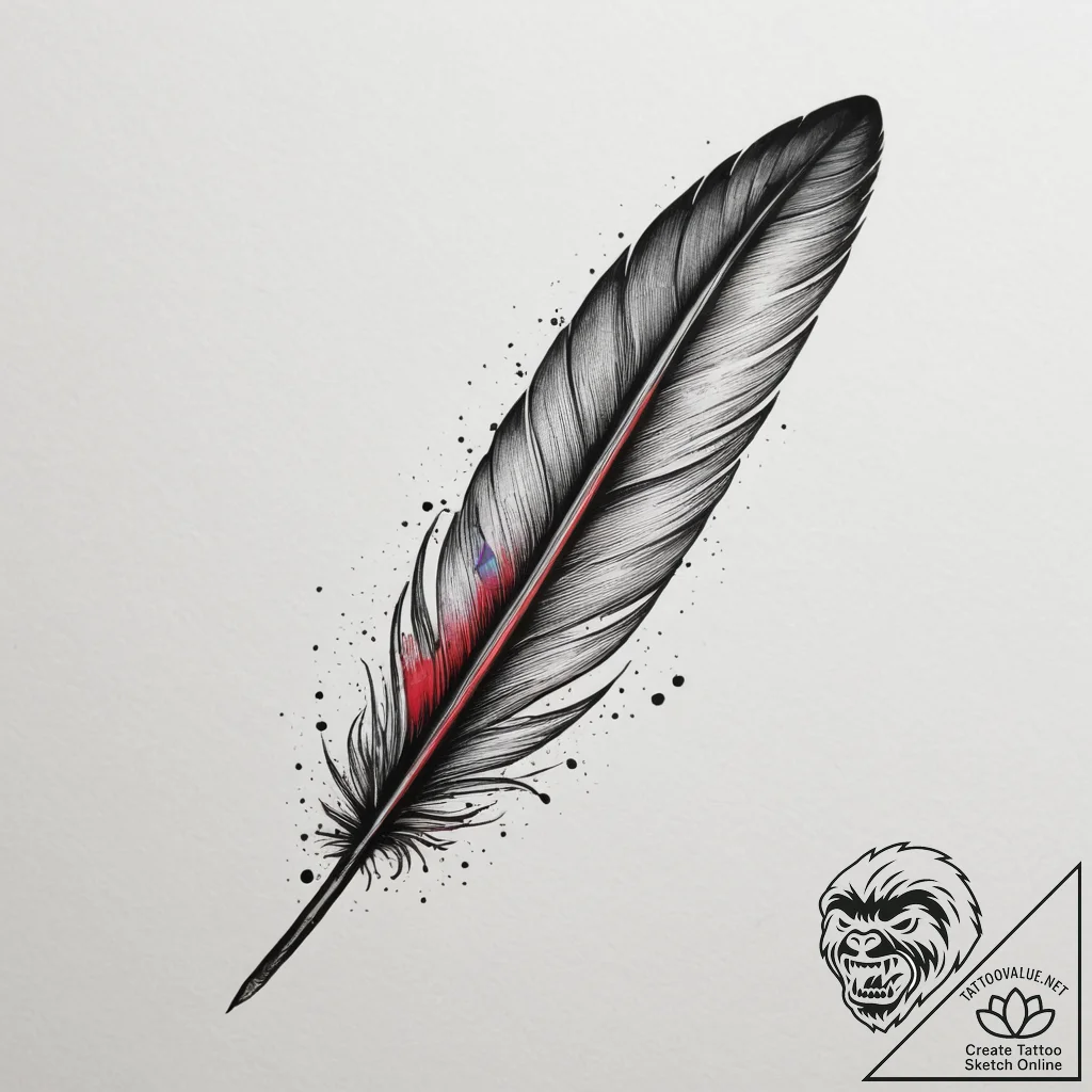 A bird feather turning into an ink quill, tat... - tattoo sketch (№1754679311_0, 08.08.2025 18:55) — tattoovalue.net