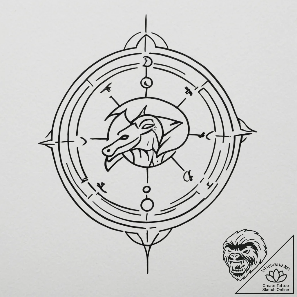 Tattoo sketch a zodiac glyph with a light, ai... - tattoo sketch (№1754679518_0, 08.08.2025 18:58) — tattoovalue.net