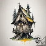 Baba yaga’s hut on chicken legs, tattoo drawi… – tattoo sketch (№1754680136_0, 08.08.2025 19:08) — tattoovalue.net
