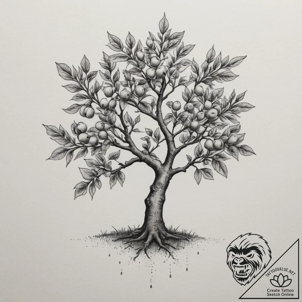Apple tree, tattoo flash sheet design, realis... - tattoo sketch (№1754680538_0, 08.08.2025 19:15) — tattoovalue.net