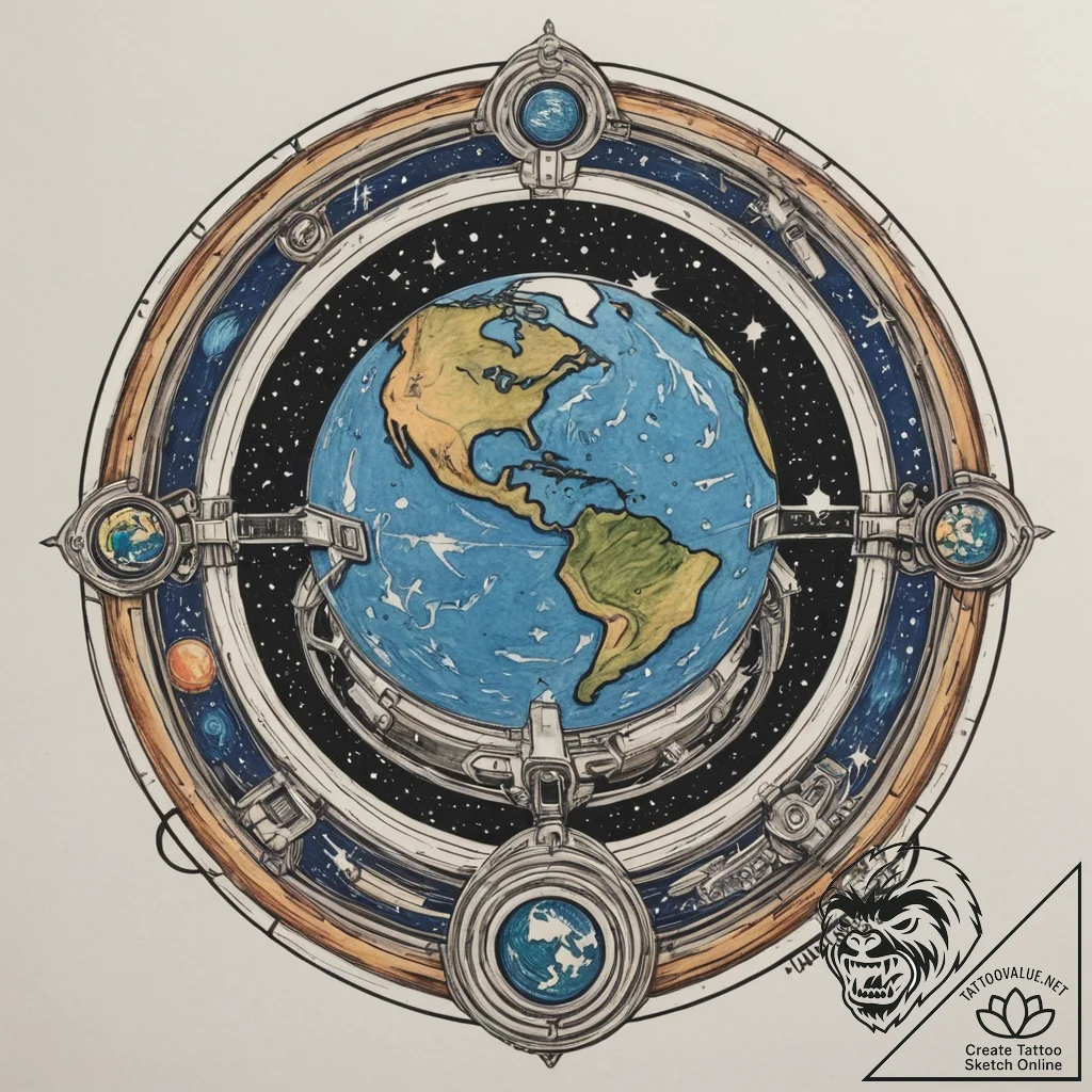 A view of the earth from the international sp... - tattoo sketch (№1754680738_0, 08.08.2025 19:18) — tattoovalue.net