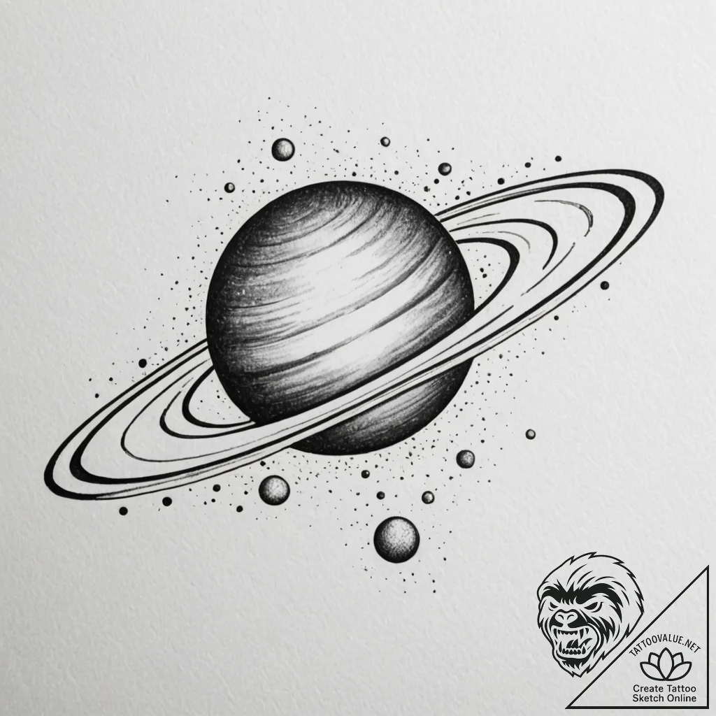 Saturn (planet), tattoo sketch design, black... - tattoo sketch (№1754681739_0, 08.08.2025 19:35) — tattoovalue.net