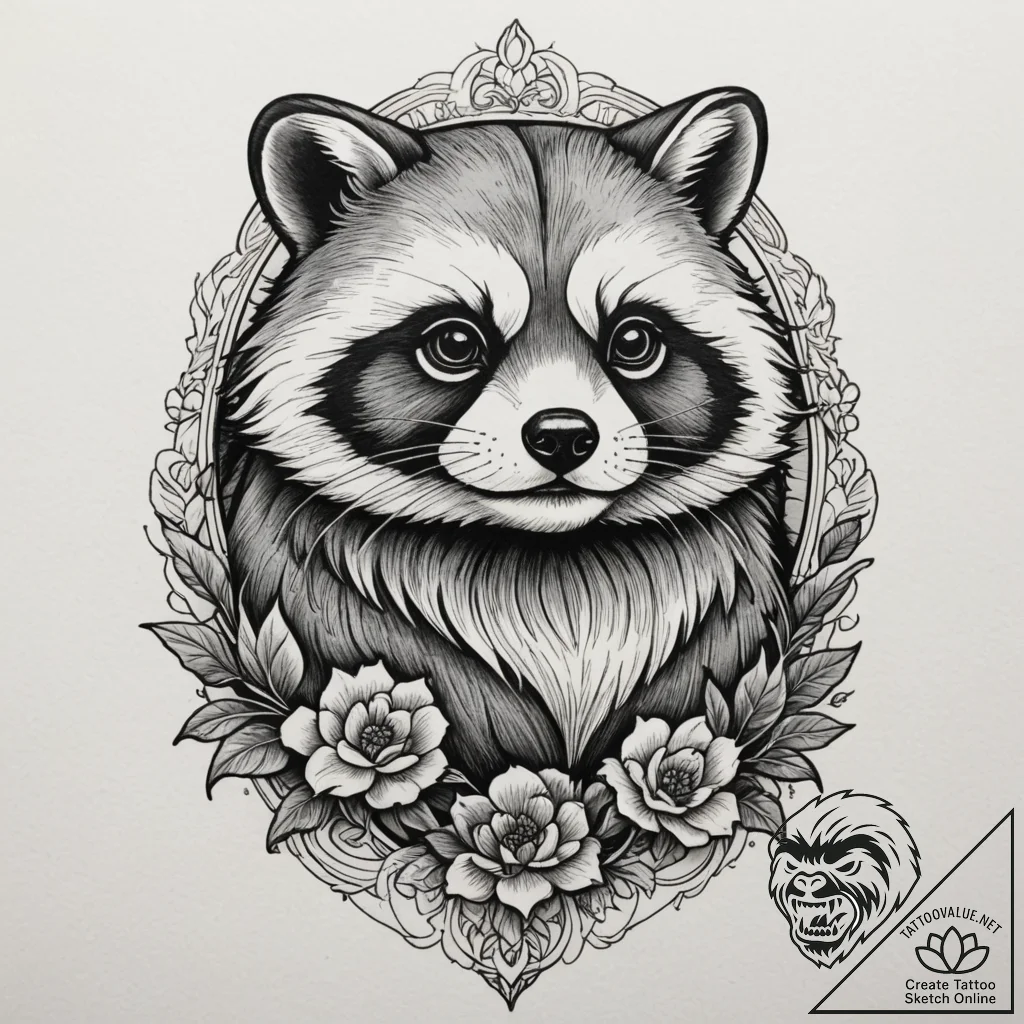 Tanuki, ink illustration for tattoo, neo trad... - tattoo sketch (№1754682138_0, 08.08.2025 19:42) — tattoovalue.net