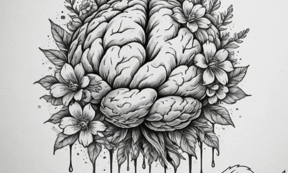Tattoo sketch a human brain with blooming flo... - tattoo sketch (№1754682539_0, 08.08.2025 19:48) — tattoovalue.net