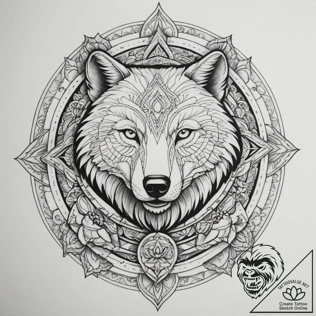 Tattoo sketch: a geometric mandala incorporat... - tattoo sketch (№1754683744_0, 08.08.2025 20:09) — tattoovalue.net