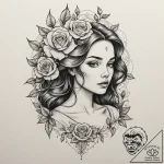 Tattoo design a virgo maiden’s profile in bla… – tattoo sketch (№1754684342_0, 08.08.2025 20:19) — tattoovalue.net