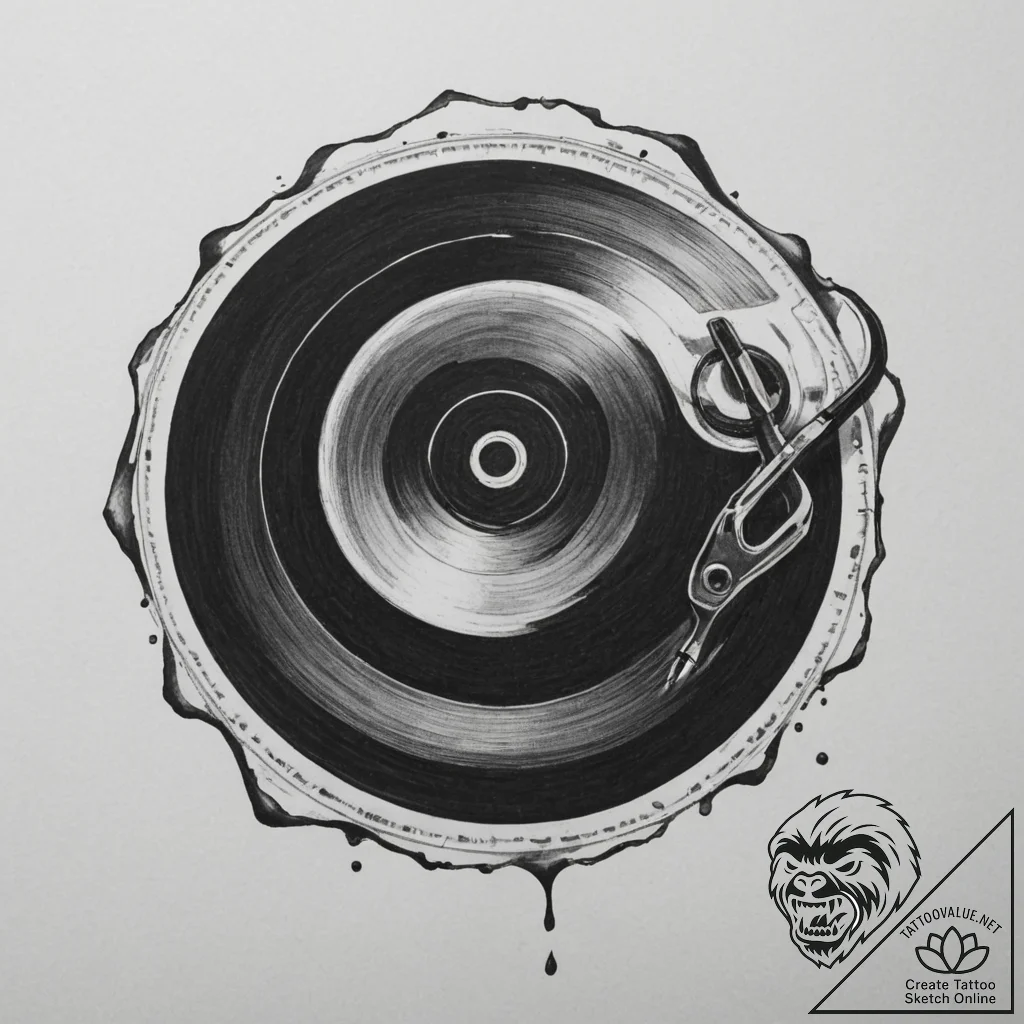 A detailed close-up of a vinyl record being p... - tattoo sketch (№1754684740_0, 08.08.2025 20:25) — tattoovalue.net