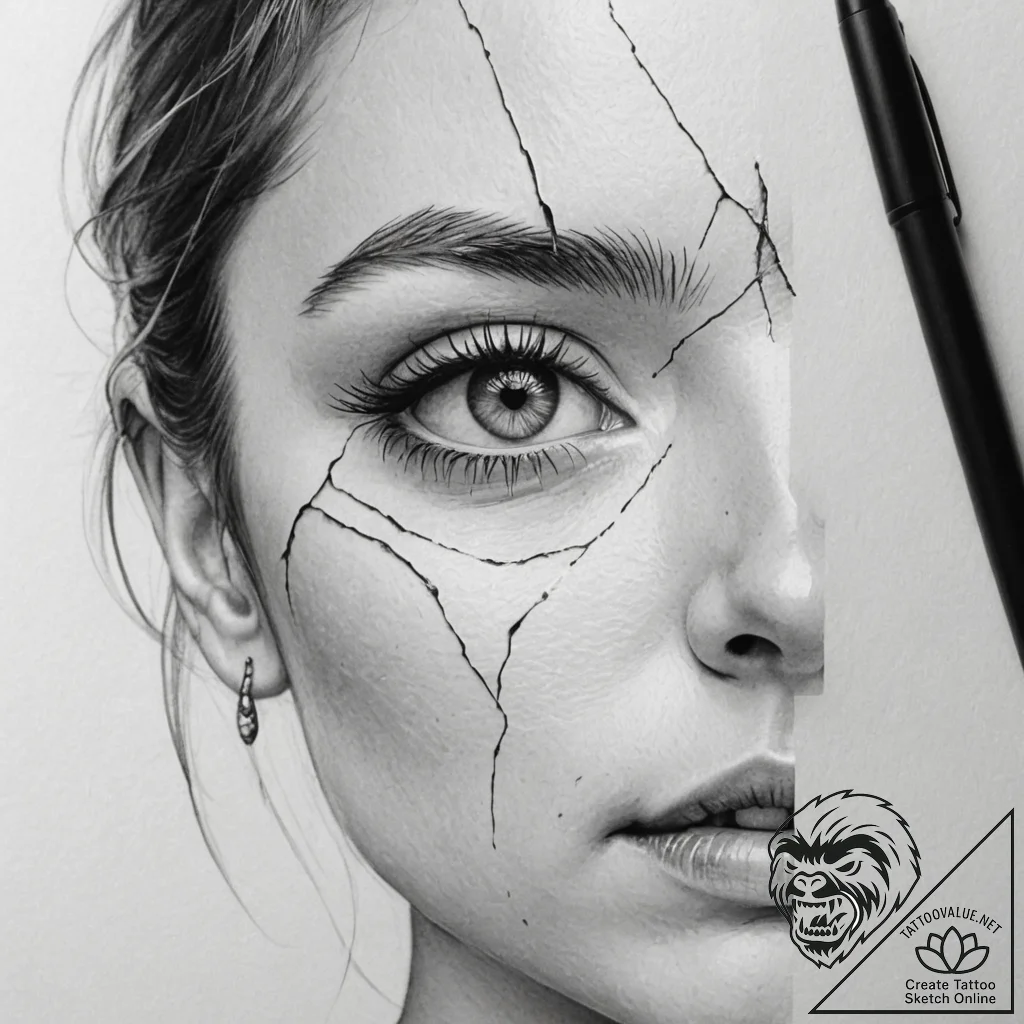 A close-up of a single tear rolling down a pe... - tattoo sketch (№1754685147_0, 08.08.2025 20:32) — tattoovalue.net