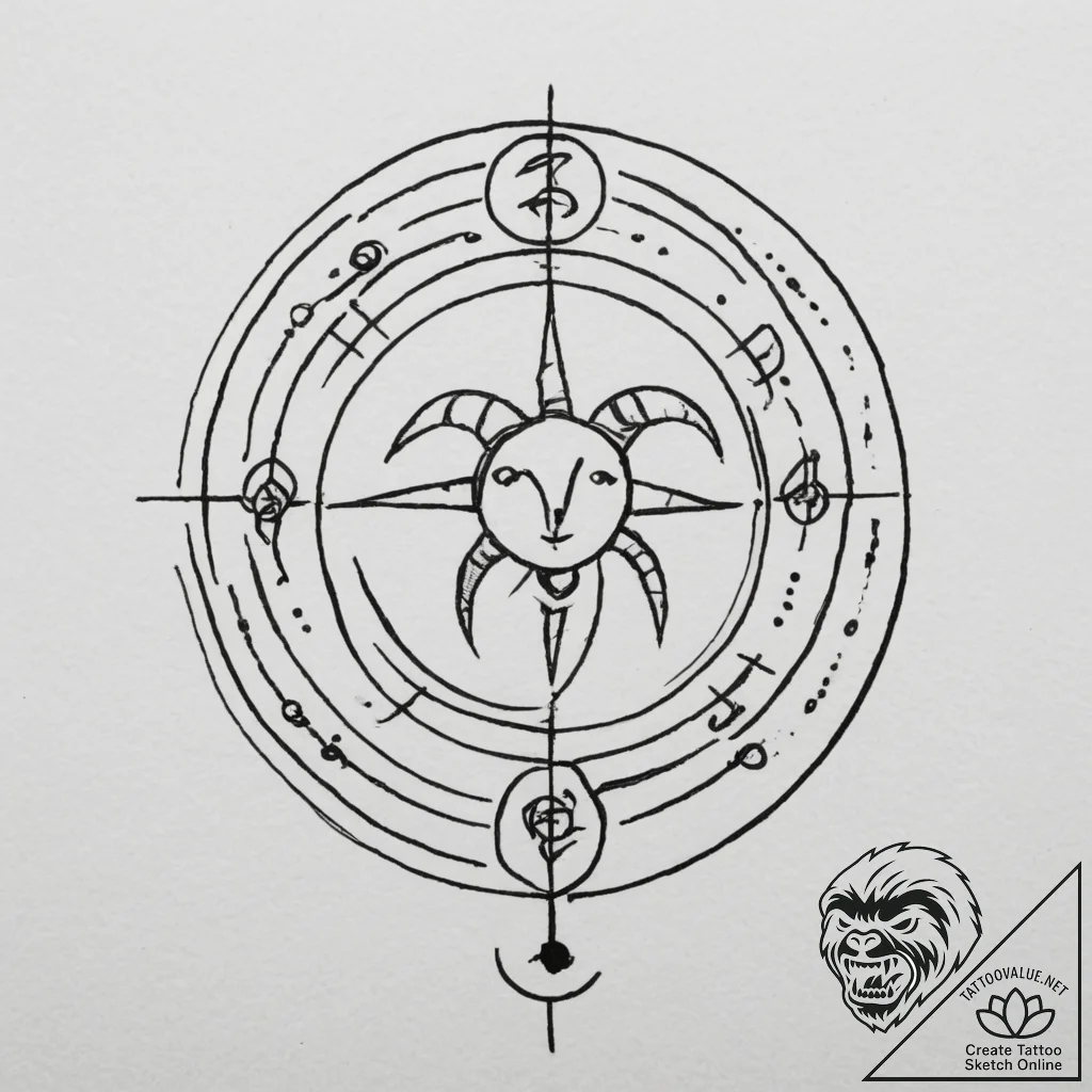 Tattoo sketch a zodiac glyph with a small, pe... - tattoo sketch (№1754685349_0, 08.08.2025 20:35) — tattoovalue.net