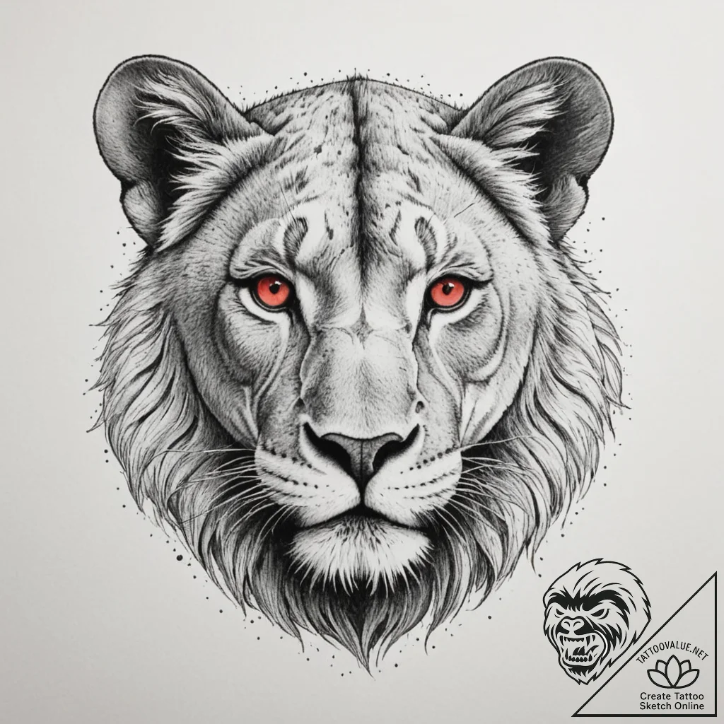 Lioness, concept art for tattoo, black and re... - tattoo sketch (№1754685547_0, 08.08.2025 20:39) — tattoovalue.net