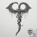 Reaper’s scythe leaning against a wall, ink i… – tattoo sketch (№1754685750_0, 08.08.2025 20:42) — tattoovalue.net