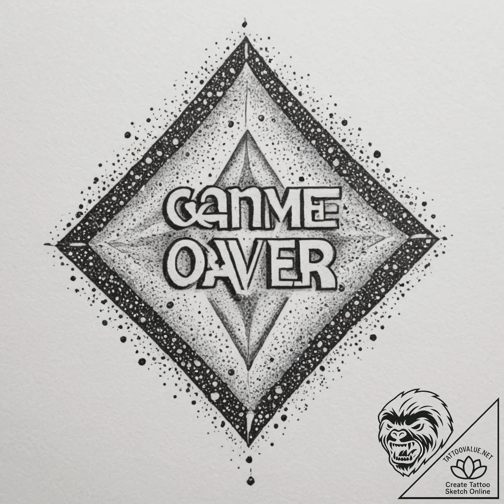 Tattoo design a minimalist 'game over' text l... - tattoo sketch (№1754686156_0, 08.08.2025 20:49) — tattoovalue.net