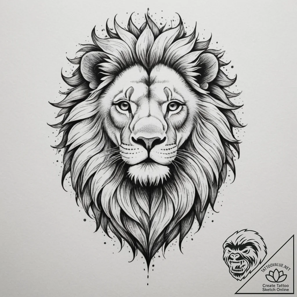 Tattoo sketch a leo lion, rendered with raw,... - tattoo sketch (№1754690969_0, 08.08.2025 22:09) — tattoovalue.net