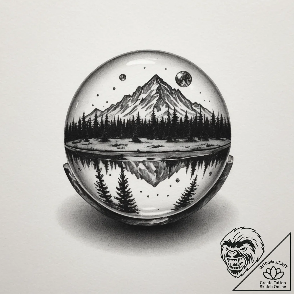 Tattoo design a crystal ball reflecting a mys... - tattoo sketch (№1754692571_0, 08.08.2025 22:36) — tattoovalue.net