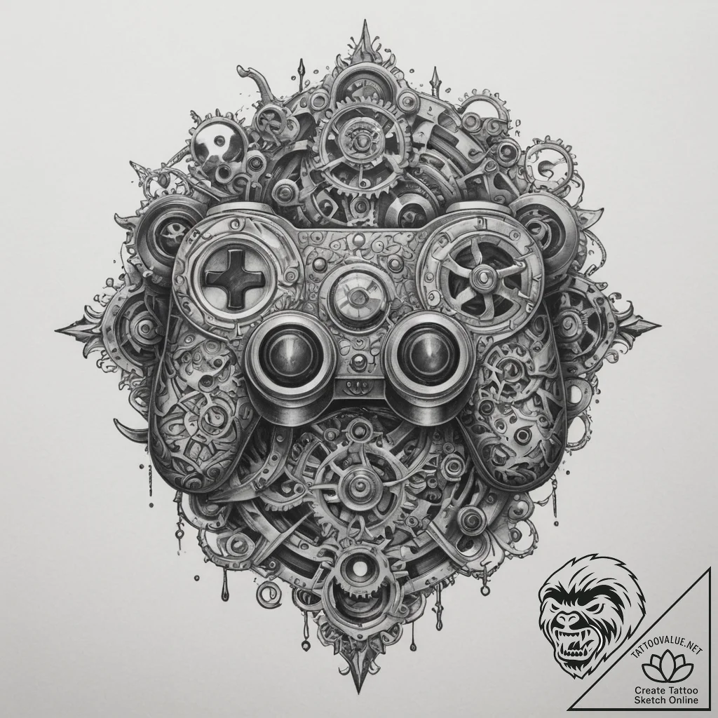 Tattoo design a game controller made of intri... - tattoo sketch (№1754693383_0, 08.08.2025 22:49) — tattoovalue.net