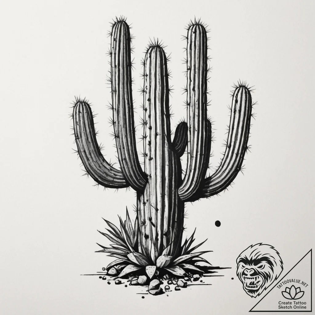 Tattoo sketch a desert cactus, thriving in ha... - tattoo sketch (№1754693582_0, 08.08.2025 22:53) — tattoovalue.net