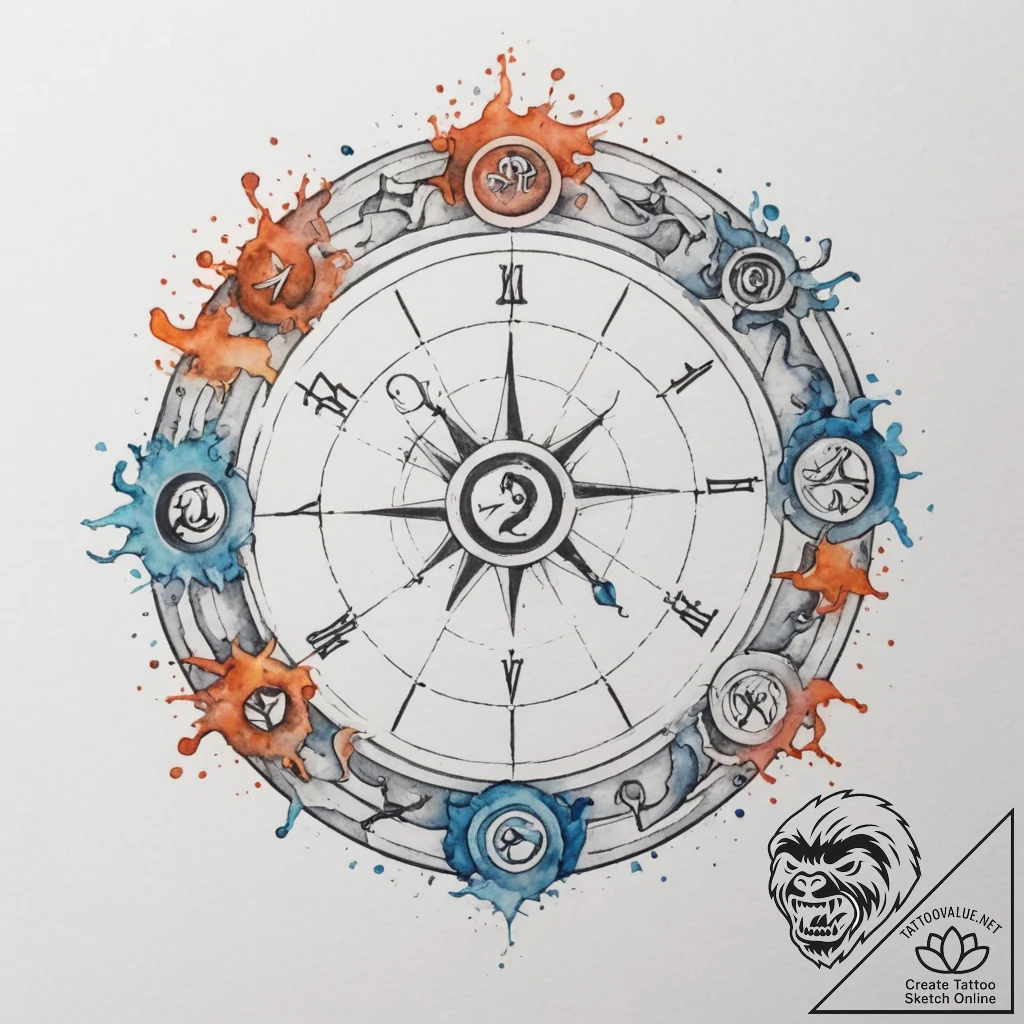 Tattoo design a watercolor splash of the zodi... - tattoo sketch (№1754694175_0, 08.08.2025 23:02) — tattoovalue.net