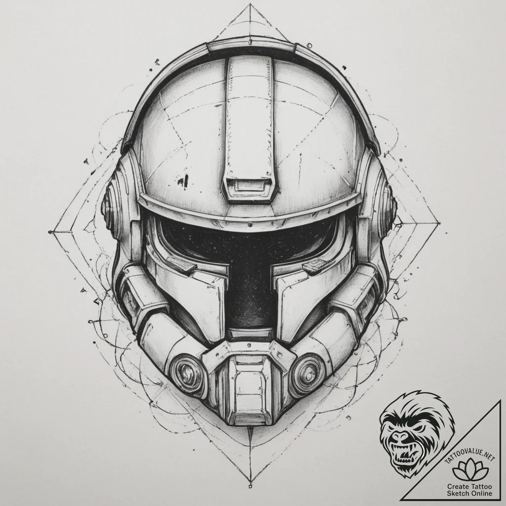 Tattoo sketch a space marine's helmet with a... - tattoo sketch (№1754694769_0, 08.08.2025 23:12) — tattoovalue.net