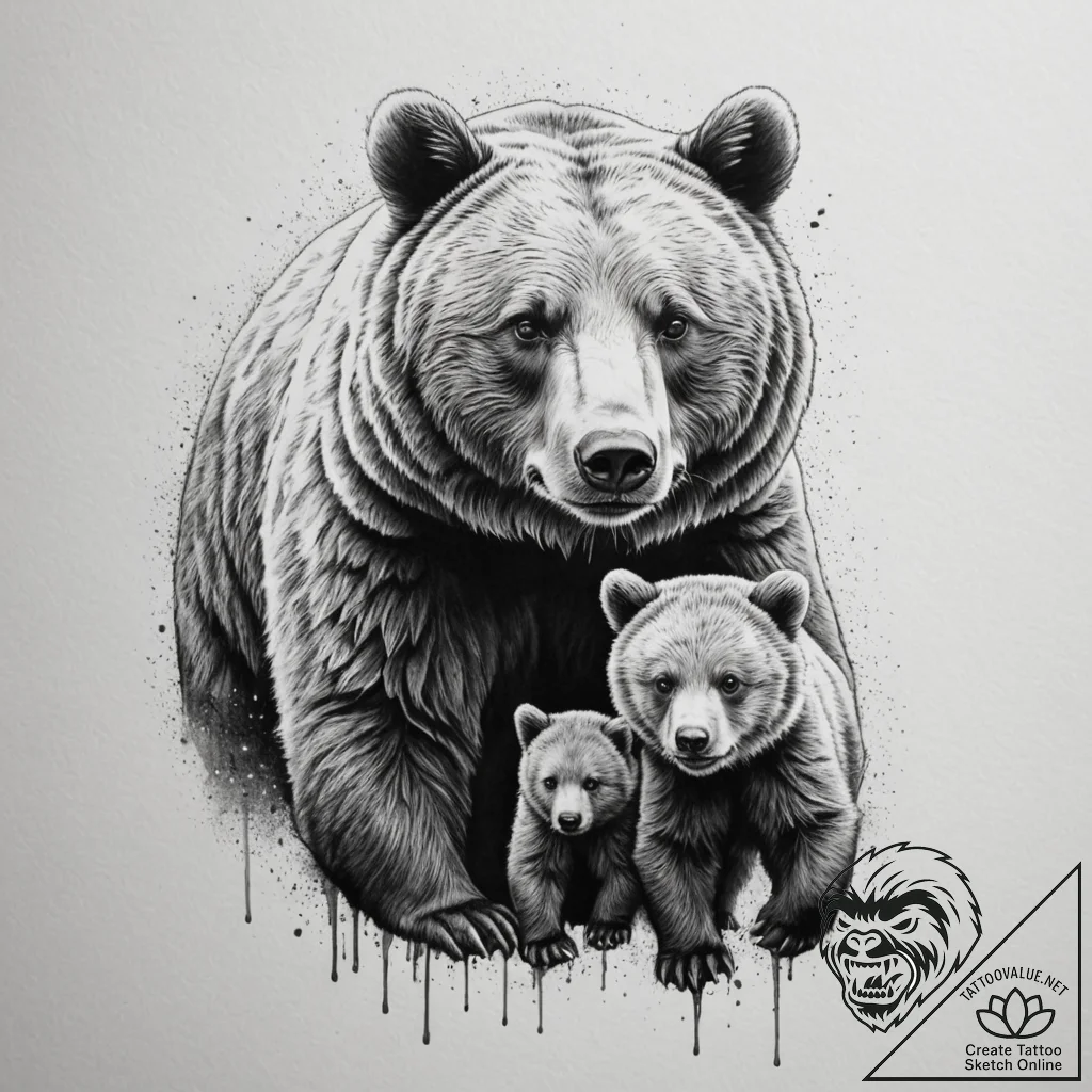 Tattoo design a mother bear and her cub(s) fo... - tattoo sketch (№1754695363_0, 08.08.2025 23:22) — tattoovalue.net