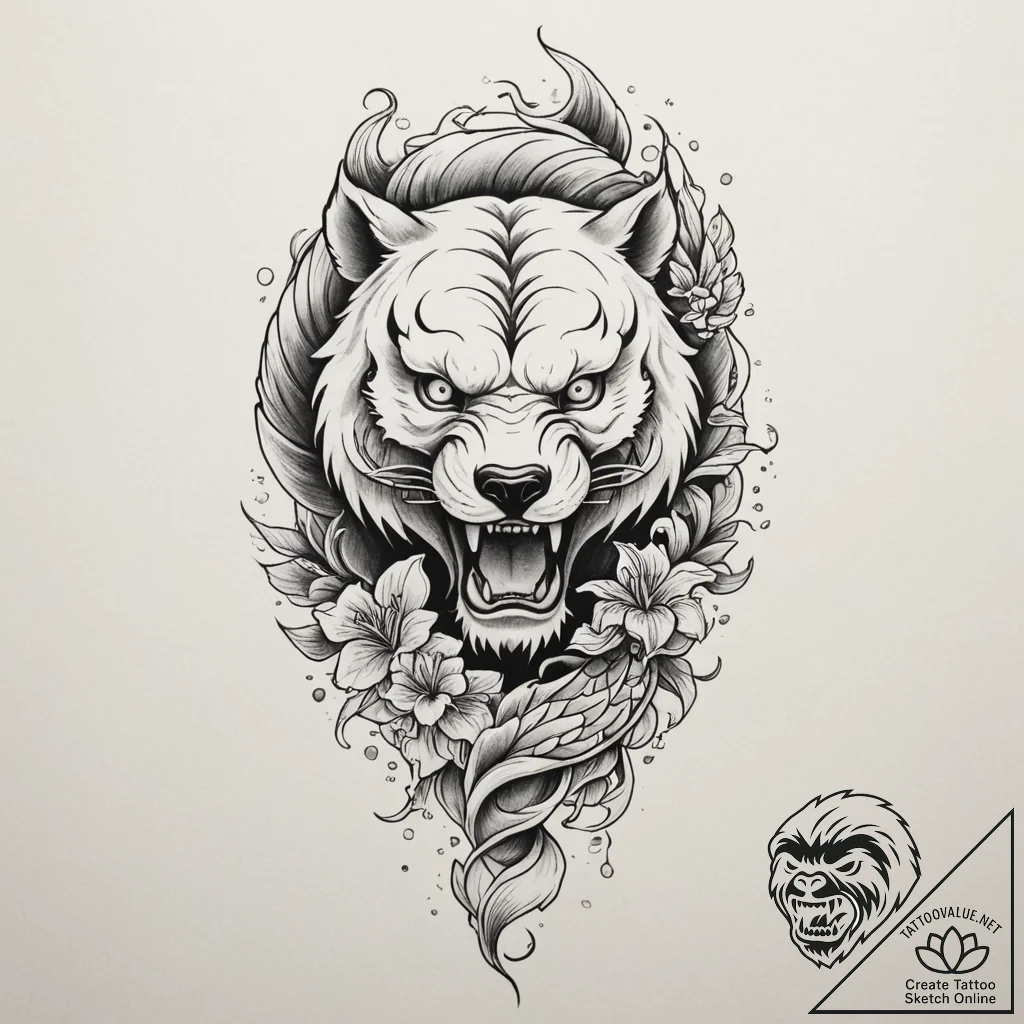 Bear's paw, artistic tattoo sketch, on a clea... - tattoo sketch (№1754695759_0, 08.08.2025 23:29) — tattoovalue.net